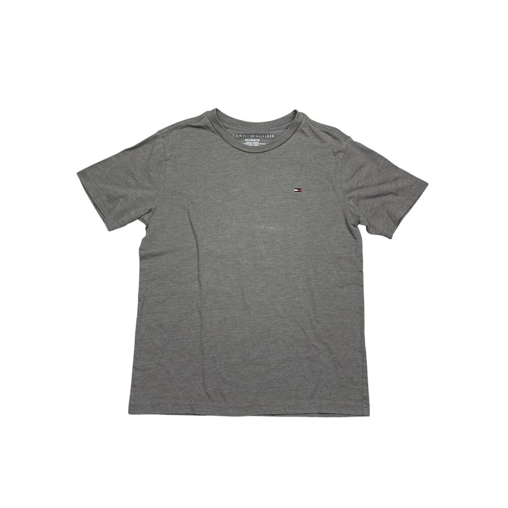 Tommy Hilfiger Boys Gray Logo T Shirt Short Sleeve Crew Neck Size 8 10 Small EUC